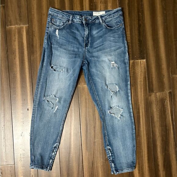 pistola Denim - Pistola size 33 Blue Ankle Zipper Cropped Jeans, Distressed, High Rise 5 pocket